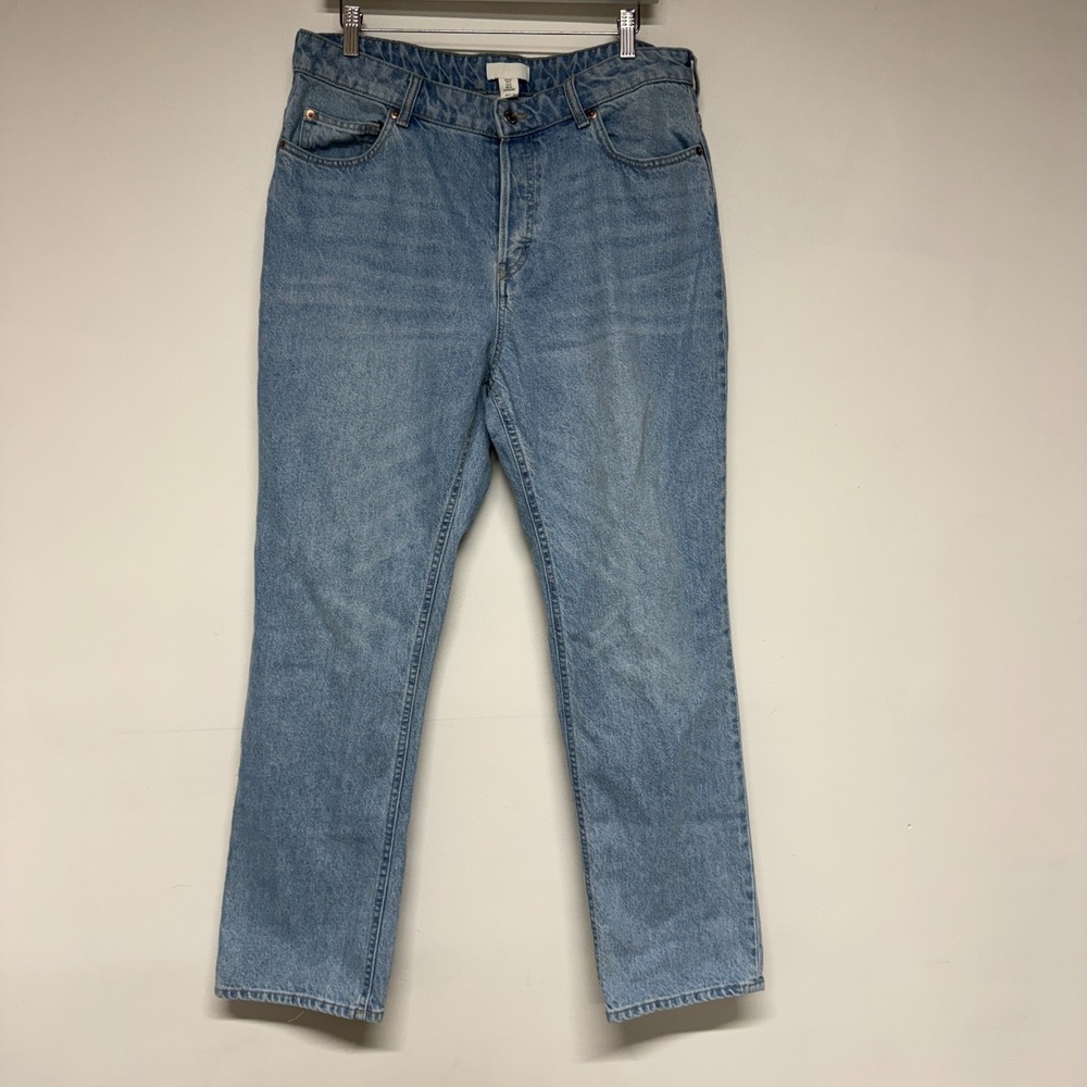 H&M Straight Leg Jeans Size 14 Womens High Rise Light Wash Blue 100% Cotton
